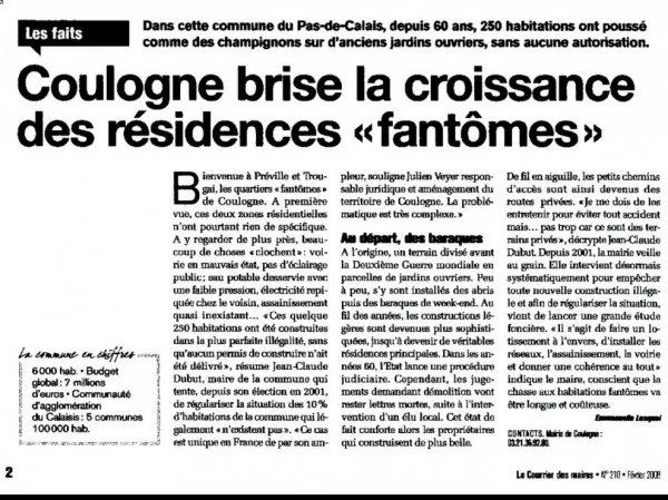 Article de journal sur l'urbanisation à Coulogne.