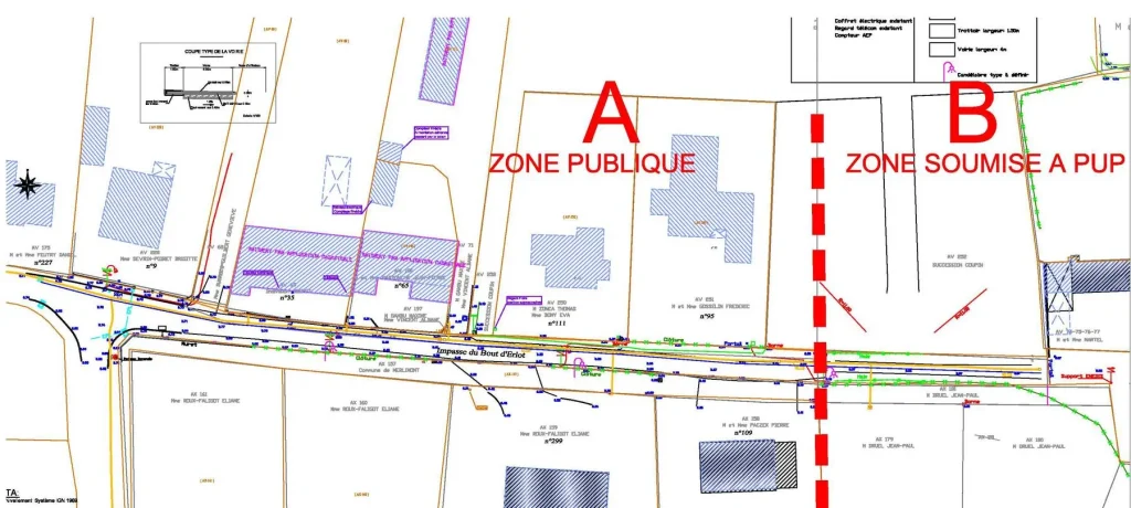 Plan de zonage avec zones publiques et PUP.